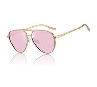 SHES Pilot Sunglasses for Women Round Retro Polarized Sunglasses Lux Aircraft Frame Designer Shades UV400 Protection SH8006