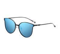 SHES Polarized Sunglasses for Women Round Retro Sunglasses Designer Women Sunglass Metal UV400 Protection SH8003 (Black Frame Revo Blue Lens)