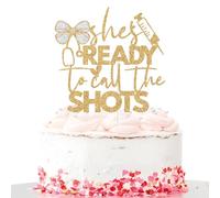 She's Ready to Call the Shots Cake Topper, Nurse Grad Cake Decor, Congrats BSN/RN/PA, Nursing School Graduation Party Decorations, Gold Glitter