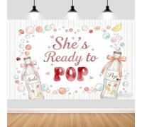 She's Ready to Pop Baby Shower Backdrop Watercolor Soda Pop Fruit Bubbles Background, shes Ready to pop Baby Shower Decorations Pink Blue Gender Reveal Party Decorations Photo Booth Props
