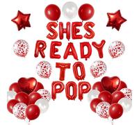 She's Ready to Pop Baby Shower Decorations Baby Shower Foil & Confetti Balloons Bulk Red Party Balloons Heart and Star BalloonsFor Gender Reveal Newborn Party Supplies