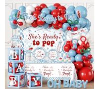 Shes Ready to Pop Baby Shower Decorations Boy All-in-1 Soda Pop Baby Shower Decorations with Balloon Arch Baby Boxes Plates Napkins Cake Toppers Tablecloth Backdrop Banner for Gender Reveal Party