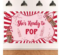 She's Ready to Pop Backdrop - Red Coquette Soda Baby Shower Decor, Retro Soda Diner Theme Gender Reveal Baby Shower Party Decorations 6 * 3.6ft