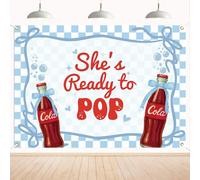 She's Ready to Pop Backdrop - Retro Soda Fountain Baby Shower Decor, Red Coquette Soda Theme Gender Reveal Party Decorations 7x5ft Blue
