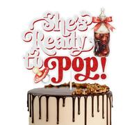 Shes Ready to Pop Cake Topper Retro Soda Fountain Baby Shower Decorations, Red Coquette Soda Theme Gender Reveal Party Decor Red Glitter