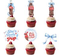 She's Ready to Pop Cupcake Toppers: 24 Pcs She's Ready to Pop Baby Shower Decorations Blue Soda She's About to Pop Baby Shower Decorations for Baby Shower Gender Reveal Newborn Party Supplies
