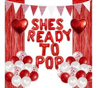 She's Ready To Pop Party Decoration Baby Shower Balloons Banner Red White Plaid Checkered Flag,Red Metallic Foil Backdrop,Boy or Girl Gender Reveal Pregnancy Announcement Newborn Hatchelorette Party