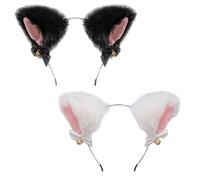 She's Shining 2 Set White Black Cat Ears Headband Fluffy Fox Faux Fur Ear Hairband Cute Hair Accessories Fancy