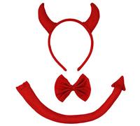 She's Shining Devil Horns Ears Headband Tail Set Halloween Costume Party Headwear(Red)