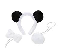 She's Shining Women Man Performance Props Adults Black White Panda Ears Bow Tie Tail 3pcs Costume Headband