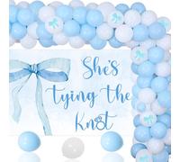 She's Tying the Knot Bachelorette Party Decorations Blue Bow Themed She's Tying the Knot Backdrop Balloon Garland Arch Kit Blue Bow Bridal Shower Bunting Decor for Women Bachelorette Bridal Shower