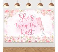 She's tying the knot Backdrop, Pink Floral Bachelorette Backdrop Champagne Bridal Shower Floral Decor She's tying the knot Party Banner for Bachelorette Party, Bridal Shower, Engagement Party(5x3ft)