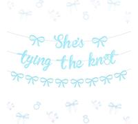 She's Tying The Knot Banner, Blue Bow Banner Garland Bow Bridal Shower Decorations Glitter Hen Party Banner Garland for Women Bridal Shower Engagement Wedding Bachelorette Party Supplies