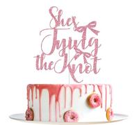 She's Tying the Knot Cake Topper, Wedding Cake Decorations, Bride to Be, Bow Themed Bridal Shower Engagement Bachelorette Party Decorations, Pink Glitter
