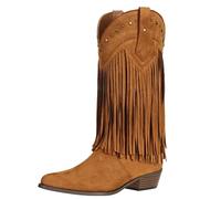 SheSole ladies Fringe Cowboy Boots for Women Riding Wide Calf Brown UK 8