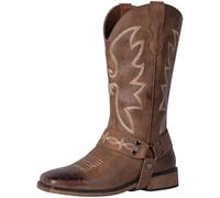 SheSole Ladies Womens Cowgirl Cowboy Boots Wide Calf Low Heel Western Shoes Brown Size 4