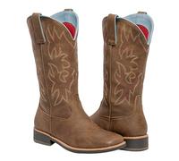 SheSole Womens Cowboy Boots Square Toe Mid Wide Calf Ladies Cowgirl Boots Brown UK SIZE 5