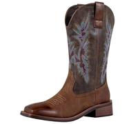 SheSole Women's Cowgirl Cowboy Boots Square Toe Mid Wide Calf Ladies Western Country Boots Brown UK 8