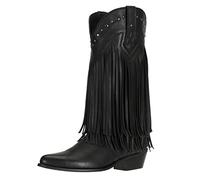 SheSole Women's Fringe Mid Wide Calf Cowgirl Cowboy Boots Black UK 7