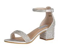 SheSole Women's Rhinestone Heels Sparkly Sandals Wedding Shoes for Bride Low Heel Prom Party Dress Shoes Silver Size 7