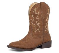 SheSole Women's Short Square Toe Cowgirl Cowboy Boots Embroidered Mid Calf Western Boots Brown uk size 6