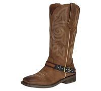 SheSole Women's Square Toe Cowgirl Cowboy Western Boots Mid Calf Faux Leather Country Shoes Brown UK 6