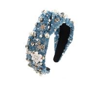 SHESRA Christmas Hair Bands Denim Fabric Rhinestones Pearl Snowflake Headband Women's Winter Wonderland Holiday New Year Xmas Party Hair Hoop Accessories Headwear Jewelry Gifts 12(Blue)