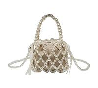 SHESRA Luxury Pearl Bag Chain Bag Purse Bags, Artificial Pearl Clutch Handmade Bags Evening Bags for Wedding Bridal Party Travel 03, White