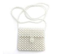 SHESRA Luxury Pearl Bag Chain Bag Purse Shoulder Bag Evening Bags for Women, Artificial Pearl Clutch Crossbody Beaded Handmade Bags for Party Wedding Bridal Travel(White), White