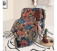 Shesyuki Boho Throw Blanket Reversible Cotton Bohemian Tapestry Hippie Room Decor Double Sided (Boho Flower Dark 50"x60")