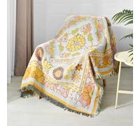 Shesyuki Boho Throw Blanket Reversible Cotton Bohemian Tapestry Hippie Room Decor Outdoor Blanket Double Sided (Boho Yellow Flower 50"x60")