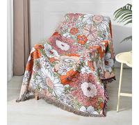 Shesyuki Boho Throw Blanket Reversible Cotton Bohemian Tapestry Hippie Room Decor Outdoor Blanket Double Sided (Boho Flower 50"x60")