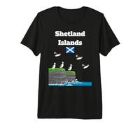 Shetland Islands Puffin Colony on Sea Cliffs Scottish Trip Premium T-Shirt