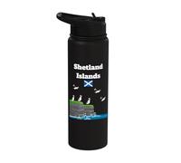 Shetland Islands Puffin Colony on Sea Cliffs Scottish Trip Stainless Steel Insulated Water Bottle