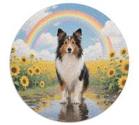 Shetland Sheepdog 1000 Piece Round Puzzle for Adults Kids 14+ Cute Dog Jigsaw Puzzle Creative Unique Challenge Games Family Game 1000pcs (67.5x67.5cm)