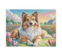 Shetland Sheepdog 500 Piece Complete DIY Jigsaw Puzzle Cute Pet Animals Collectors Mind Relaxation Educational Decorative Puzzle Gifts for Adults Sturdy Thick Cardboard 500 PCS