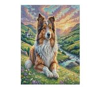 Shetland Sheepdog 500 Piece Complete DIY Jigsaw Puzzle Cute Pet Animals Collectors Mind Relaxation Educational Decorative Puzzle Gifts for Adults Recycled Cardboard 500 PCS