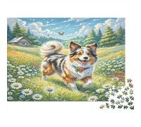 Shetland Sheepdog Cardboard Australian Shepherd in Daisy Flower Field Premium Jigsaw Puzzle for Seniors Brain Training 38x26cm/1000pcs