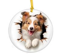 Shetland Sheepdog Christmas Pendant Ceramic Keepsake With Ribbon Xmas Ornaments