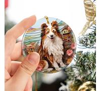 Shetland Sheepdog Christmas Tree Decorations With Ribbon Hanging Ceramic Memorial