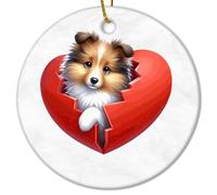 Shetland Sheepdog Dog Peeking from Broken Heart Christmas Ceramic Ornament Christmas Hanging Ornaments Time with Dogs Funny Ornament For Decorating Christmas Home 3 IN