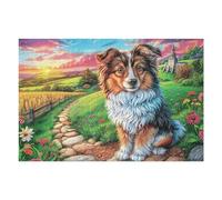Shetland Sheepdog Fall Farm 1000 Piece Jigsaw Puzzle for Adults Teens Dorm Room Decor Study Break Challenging Puzzle Great Gift for College 1000 PCS