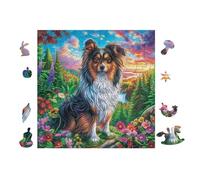 Shetland Sheepdog Flowers 100 Pieces Classic Jigsaw Puzzle Puzzle for Adults Concentration Training Wall Art Mental Exercise Halloween Thick Cardboard 28x28cm