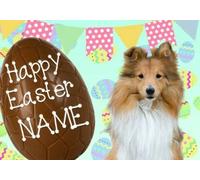 Shetland Sheepdog Happy Easter Personalised Greeting Card A5 Chocolate Egg EE41