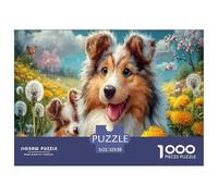 Shetland Sheepdog Jigsaw Puzzles Puzzle for Adults Kids. 1000 Piece Wildflower Meadow Impossible Challenge Toy Home Decoration for Gifts 52x38cm/1000pcs