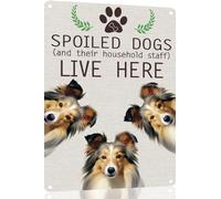 Shetland Sheepdog Metal Sign Spoiled Dog Lives Here Vintage Metal Tin Signs Novelty Dog Sign Coffee Bar Pub Farmhouse Country Home Decor for Dog Lover 8x12 Inch