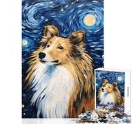 Shetland Sheepdog Night 1000 Piece Jigsaws for Teenagers Boost Memory Retention Effectively Calming Relaxing Leisure Game (50x75cm)