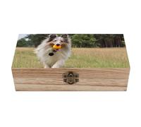 Shetland Sheepdog Running in The Grass Wooden Decorative Boxes with Hinged Lid & Clasp Keepsake Storage Treasure Box Jewelry Organizer