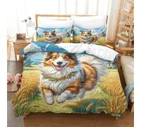Shetland Sheepdog Three-dimensional Printing Bedding Bedding Ensemble Shetland Sheepdog Duvet Cover Ultra-fine Fiber Zipper Closure with Pillowcases Gentle And Washable King(220x240cm)