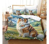 Shetland Sheepdog Three-dimensional Printing Bedding Bedding Ensemble Shetland Sheepdog Duvet Cover Ultra-fine Fiber Zipper Closure with Pillowcases Gentle And Washable Double(200x200cm)